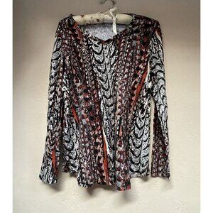 Prairie Cotton Womens Medium Red White Black Asymmetrical Casual Top Abstract